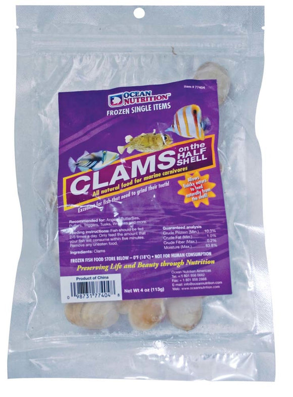 Ocean Nutrition Clams on the Half Shell Frozen Fish Food  4 oz