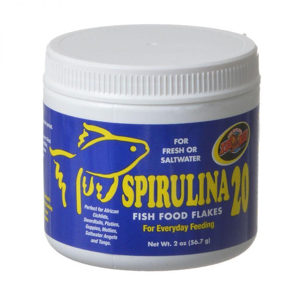 ZOO MED - Spirulina 20 Fish Food Flakes - 2 oz (56.7 g)