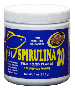 ZOO MED - Spirulina 20 Fish Food Flakes - 1 oz (28.3g)